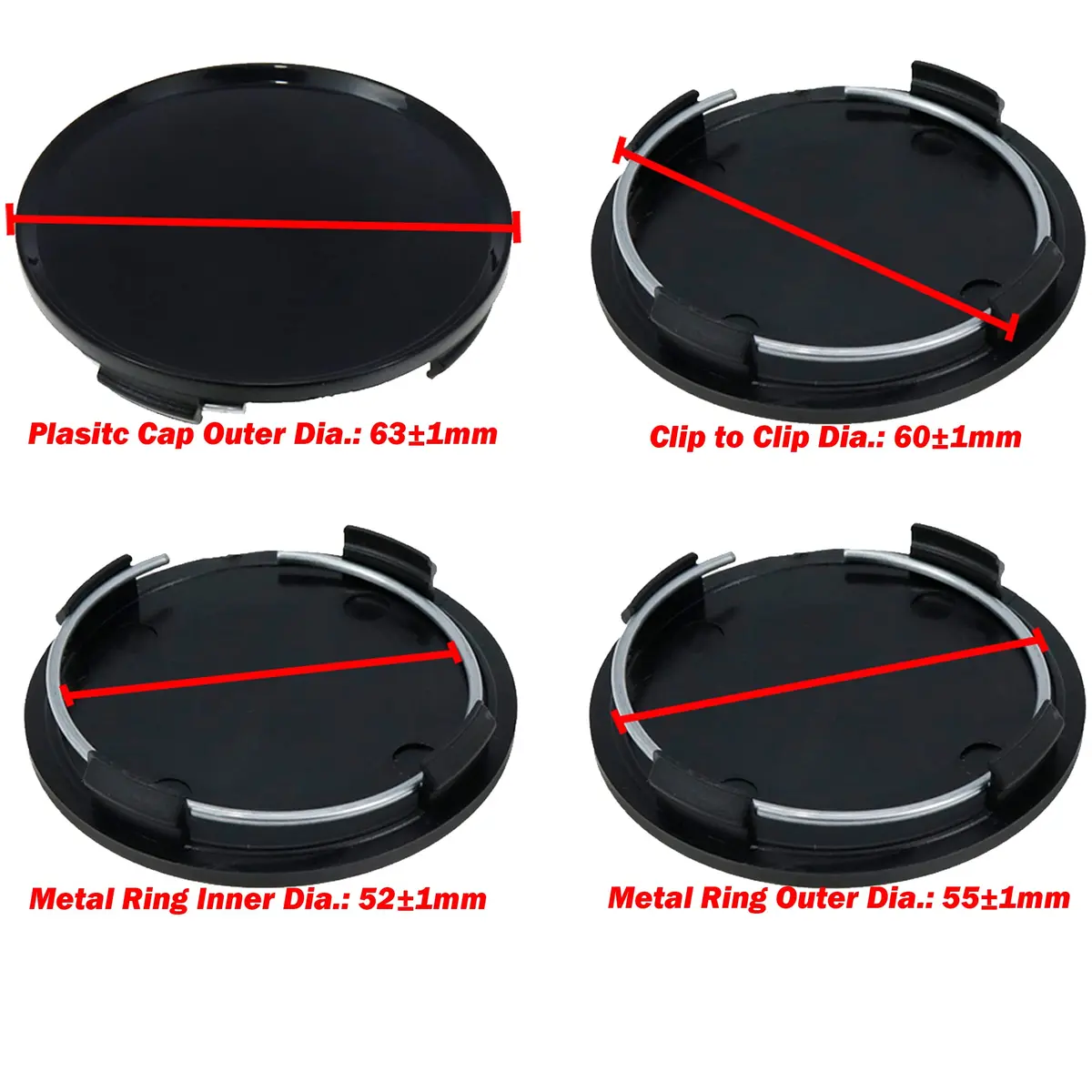AUTUT 63mm Wheel Rim Hub Center Covers Replacement with Metal Ring, Pack of 4 | Snap-On Fit for Cars & Trucks - view 2