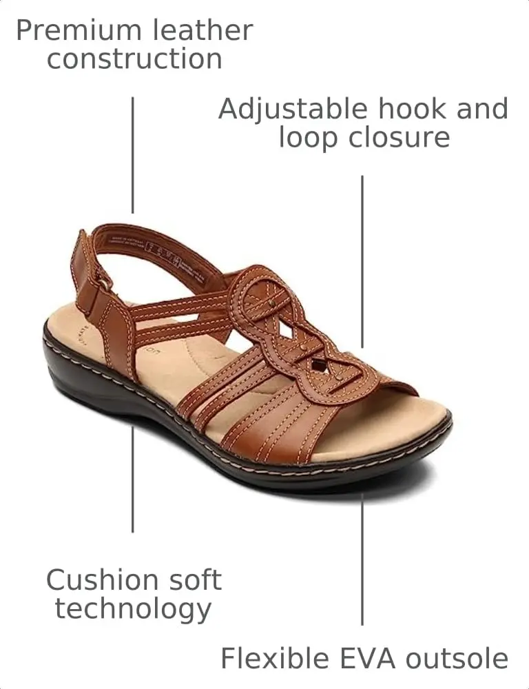 Clarks Leisa Janna Sandal Full Grain Leather 6.5 US | Cushioned Comfort with Impact Support - view 2