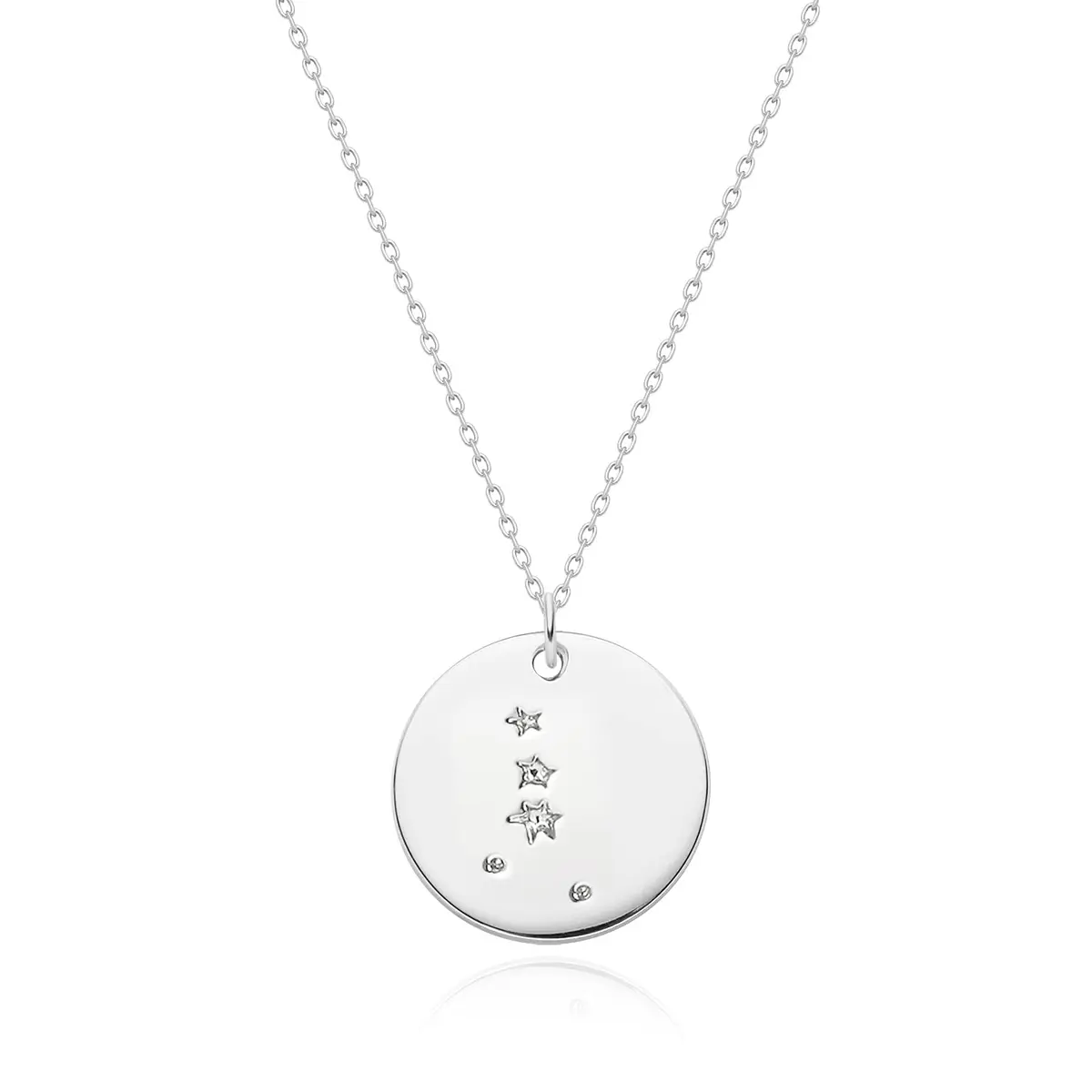MEVECCO Cancer Engraved Zodiac Disc Necklace for Women, Silver Tone | Adjustable 19-21" Chain, Celestial Style - main product image