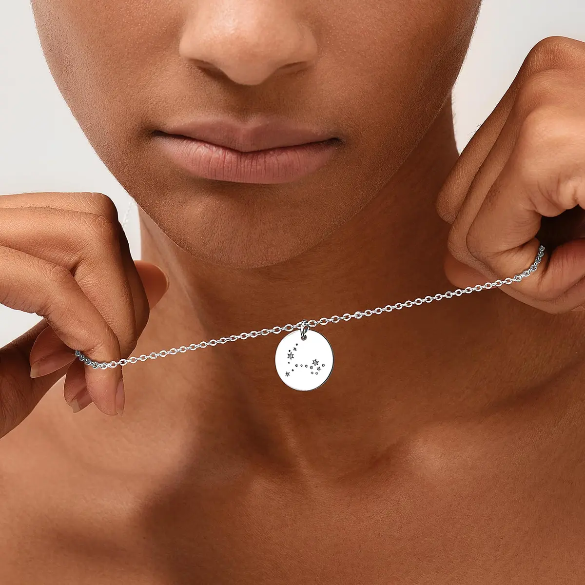 MEVECCO Cancer Engraved Zodiac Disc Necklace for Women, Silver Tone | Adjustable 19-21" Chain, Celestial Style - view 4