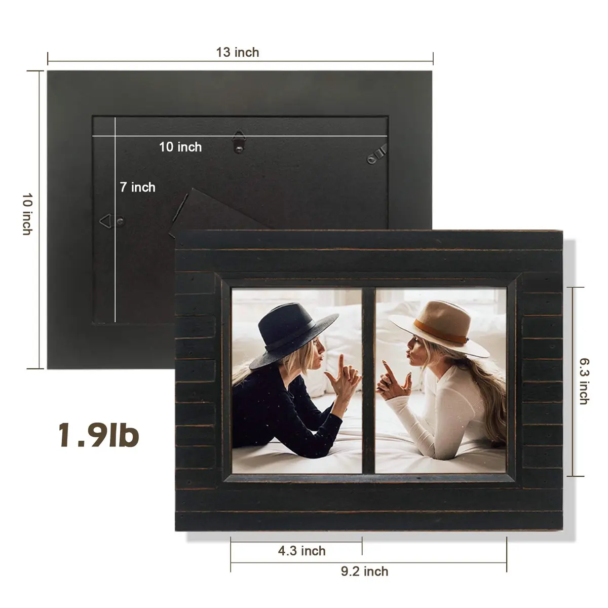 Eosglac 5x7 Collage Picture Frame Distressed Black | Rustic 2-Opening Wall & Tabletop Frame - view 5