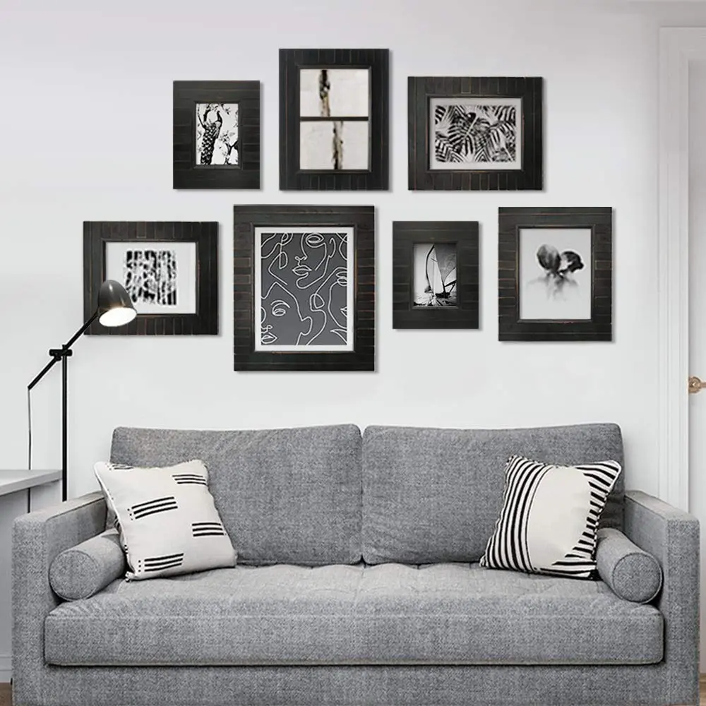Eosglac 5x7 Collage Picture Frame Distressed Black | Rustic 2-Opening Wall & Tabletop Frame - view 7