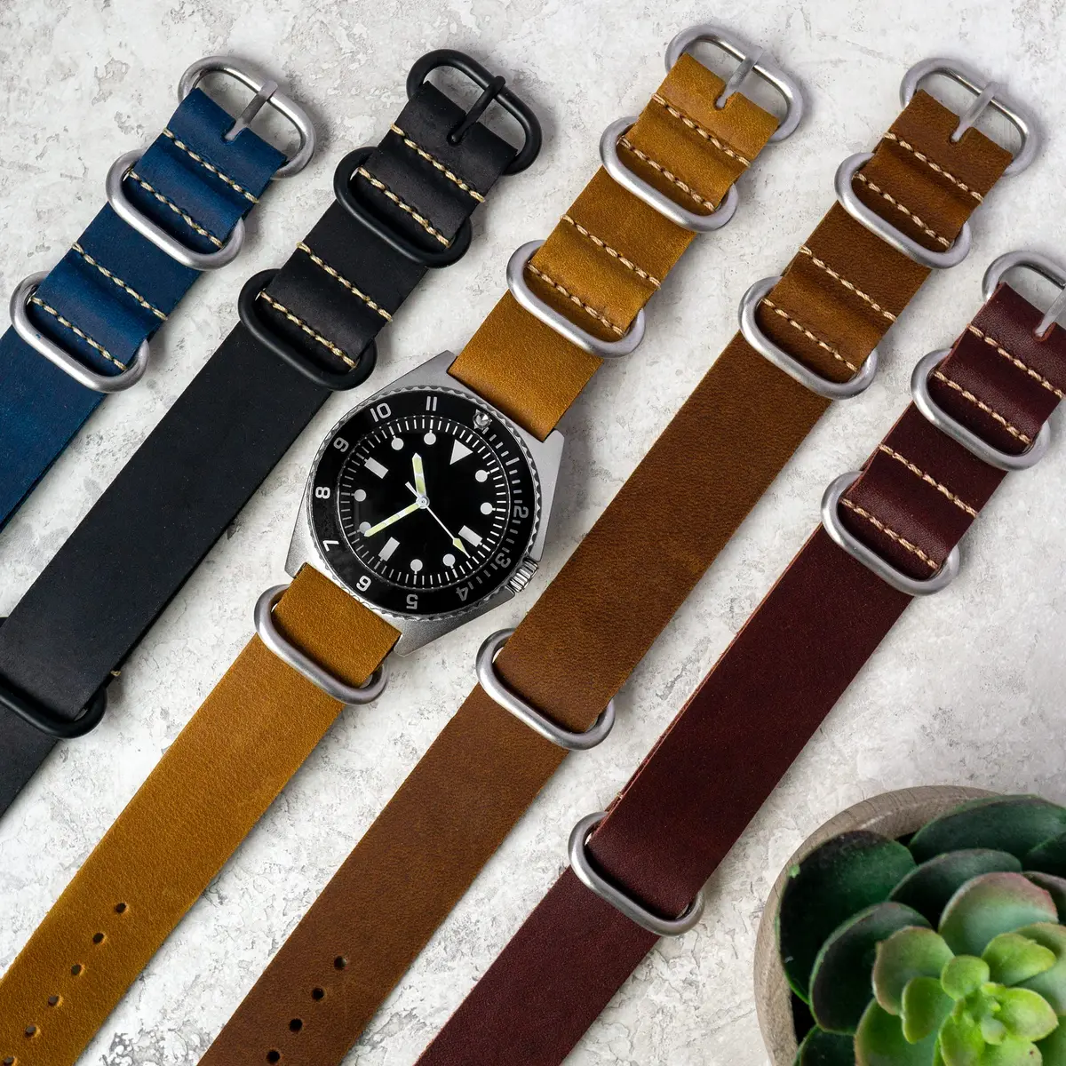 Benchmark Basics Leather Watch Band - Crazy Horse Oiled Leather 20mm | Slip-Through, Rustic Finish - view 4