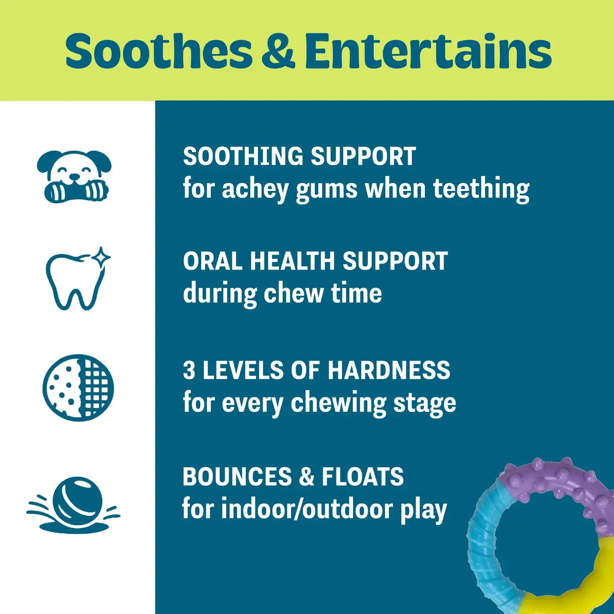 Pupstages Grow-With-Me Ring Dental Dog Chew Toy, 4.7" | Floats & Bounces, Soothes Gums - view 3