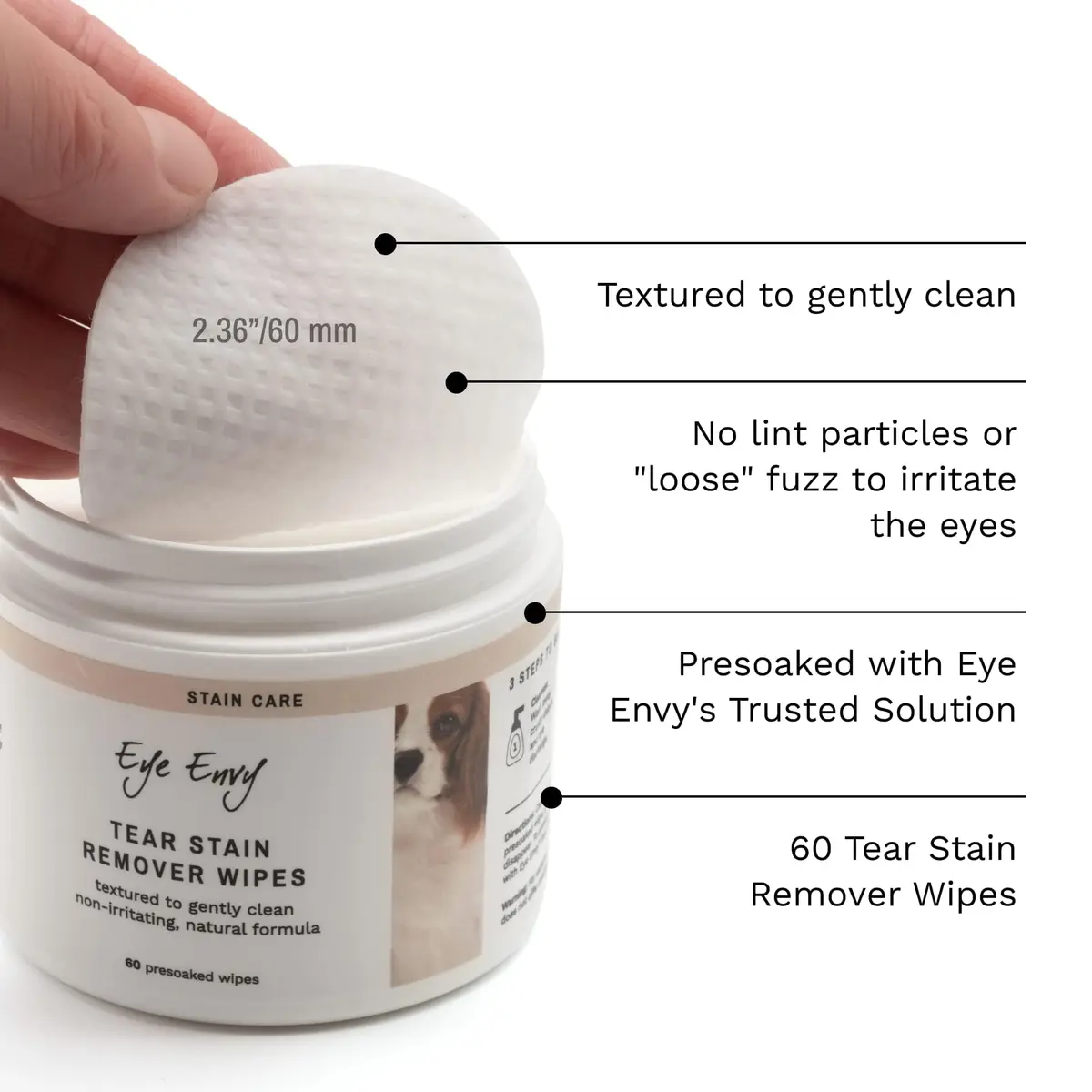 Eye Envy Tear Stain Wipes for Dogs 60 Wipes | Gently Clean & Remove Stains with Natural Formula - view 6