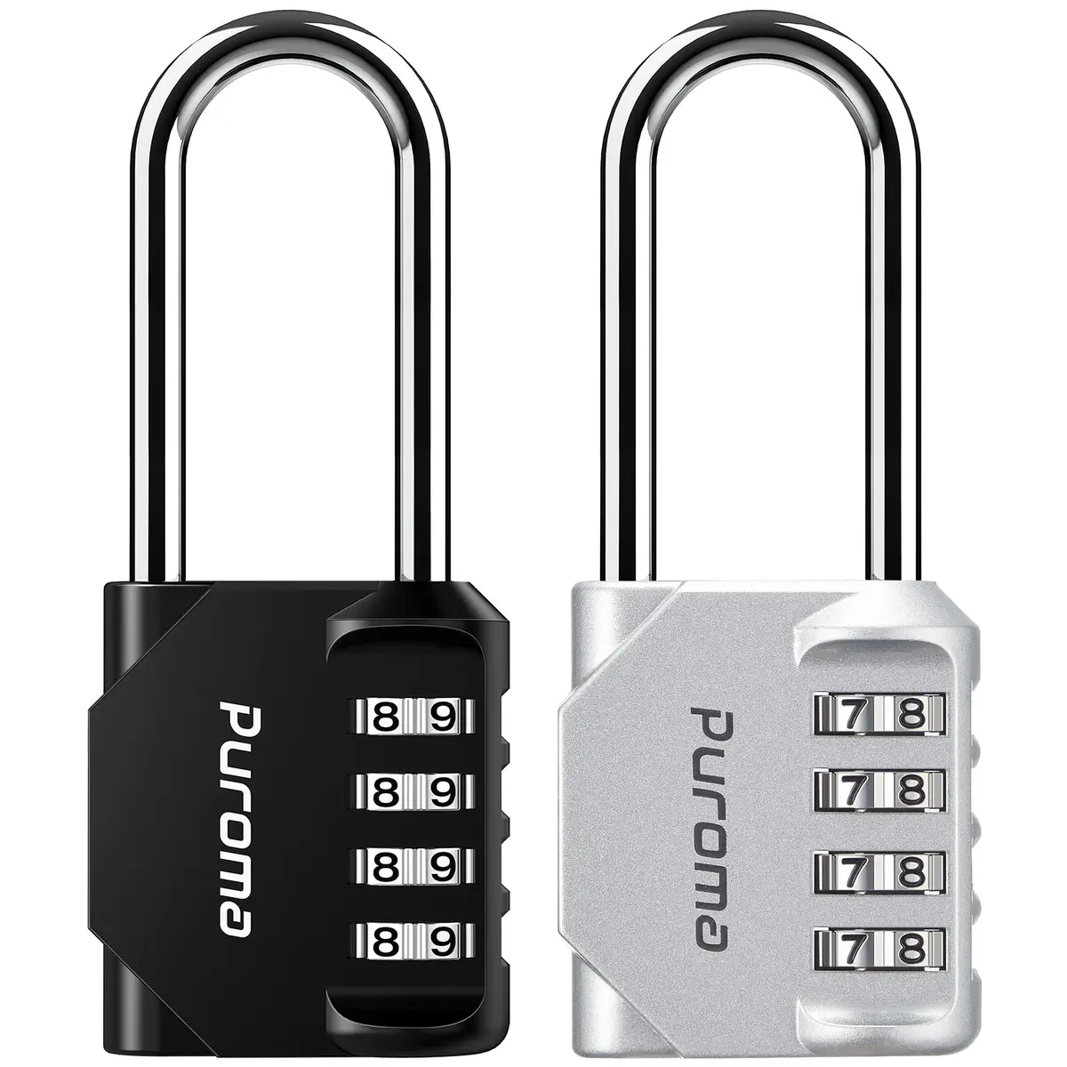 Puroma Silver & Black 4 Digit Combination Lock 2.6 Inch | Durable, Resettable & Waterproof - main product image