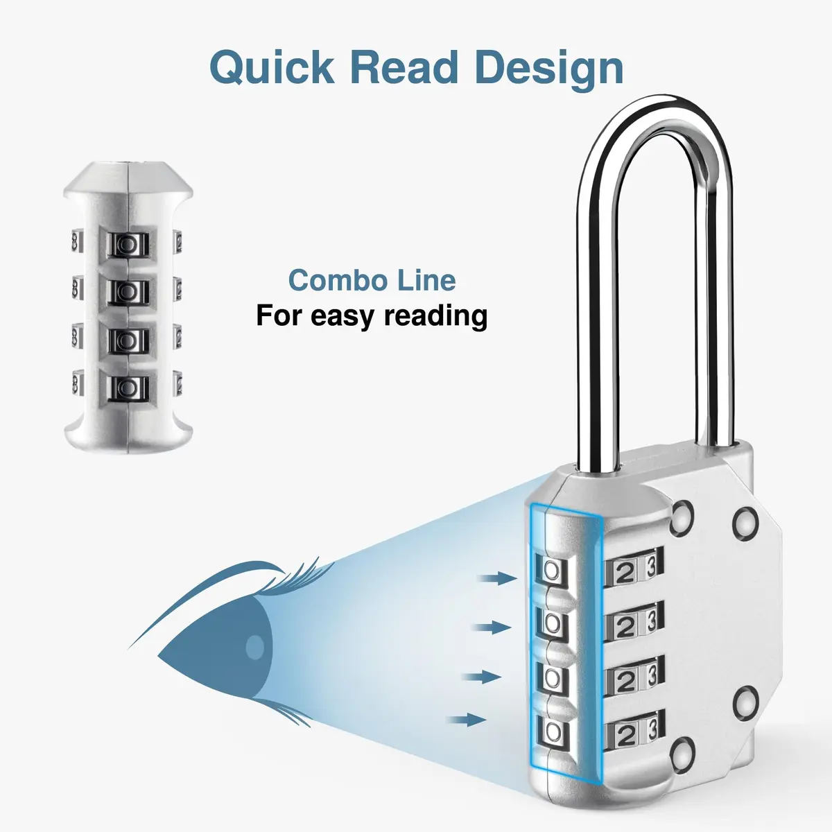 Puroma Silver & Black 4 Digit Combination Lock 2.6 Inch | Durable, Resettable & Waterproof - view 5