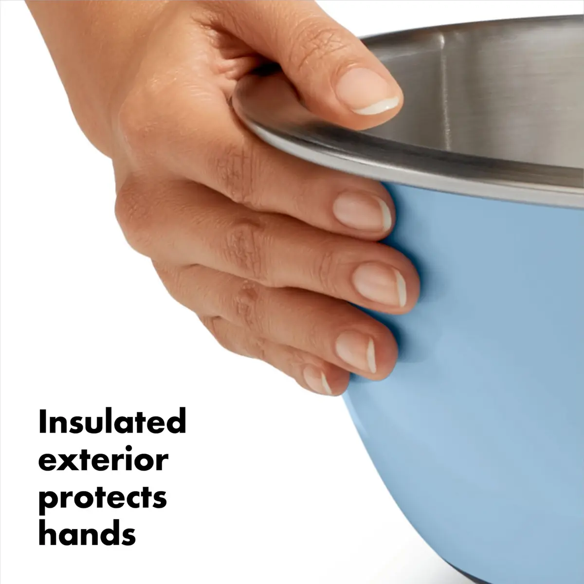 OXO Good Grips 3-Piece Stainless Steel Mixing Bowl Set - 1.9L (1.5 Qt), 2.8L (3 Qt), 4.7L (5 Qt) | Blue & Gray - view 3