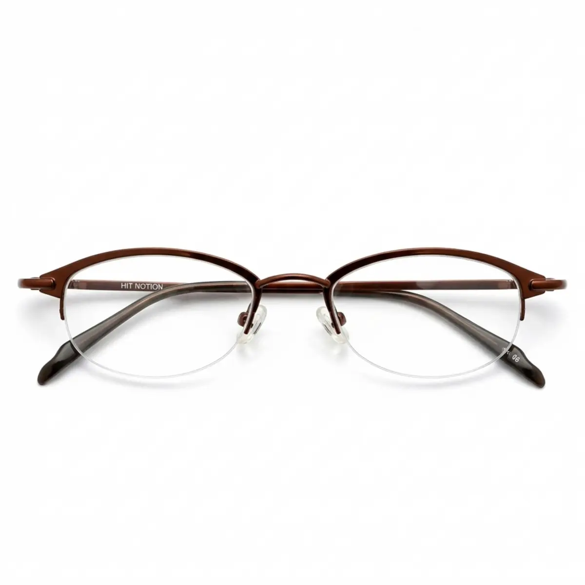 Hit Notion Oval Semi-Rimless Eyeglass Frames Cocoa 46mm (1.81in) | Lightweight Monel Metal Prescription Ready - main product image