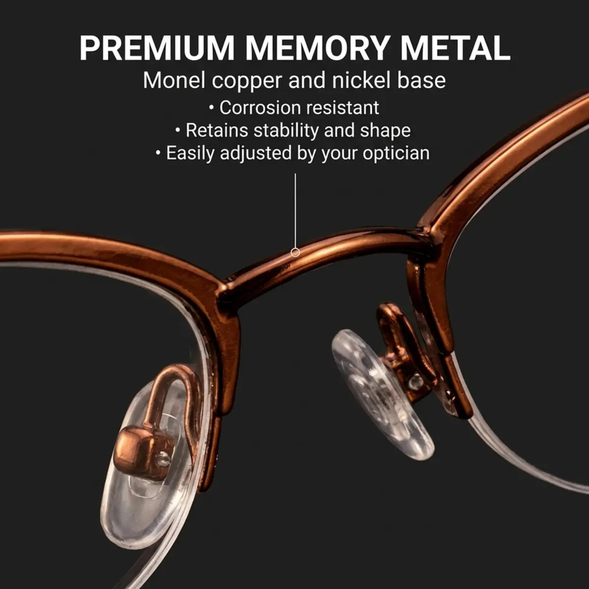 Hit Notion Oval Semi-Rimless Eyeglass Frames Cocoa 46mm (1.81in) | Lightweight Monel Metal Prescription Ready - view 3