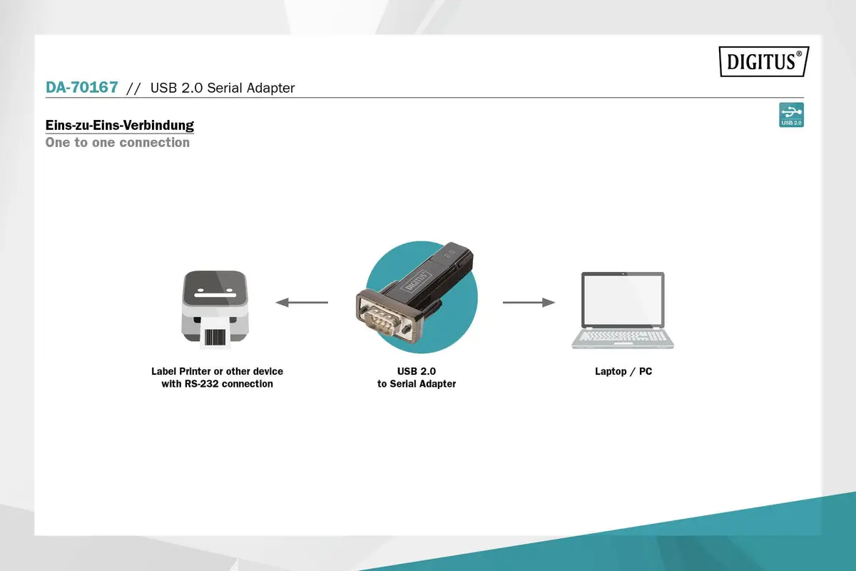 DIGITUS USB to Serial Adapter - RS232 Converter - USB 2.0 Type A to DSUB 9M - PL2303GT Chipset - Includes 80 cm Cable | Data exchange between PC and serial peripherals - view 3