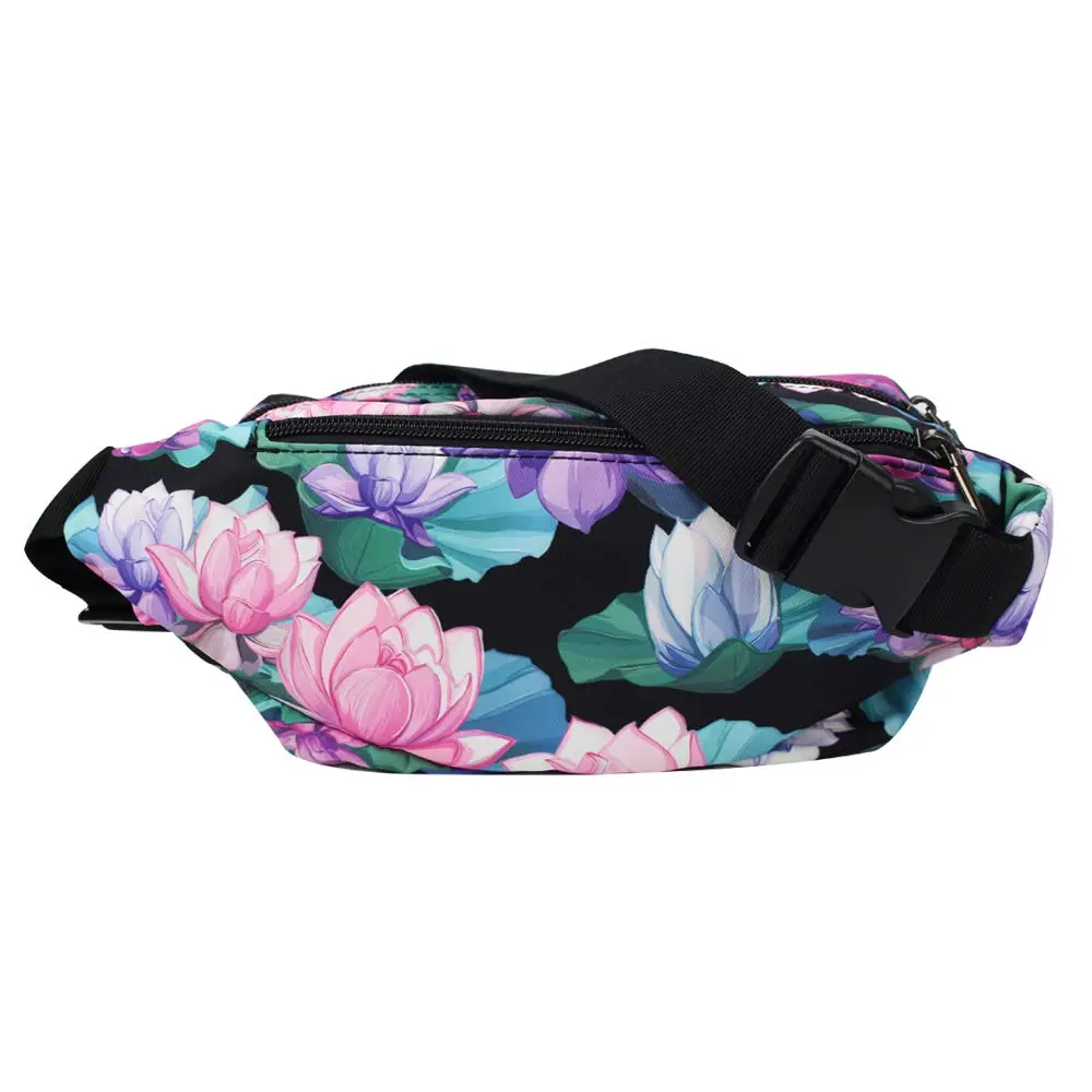 Oxpecker Waist Pack Bag Black Base Floral with Rain Cover 25.4cm (10in) | 5 Pockets, Adjustable Strap, Waterproof - view 2