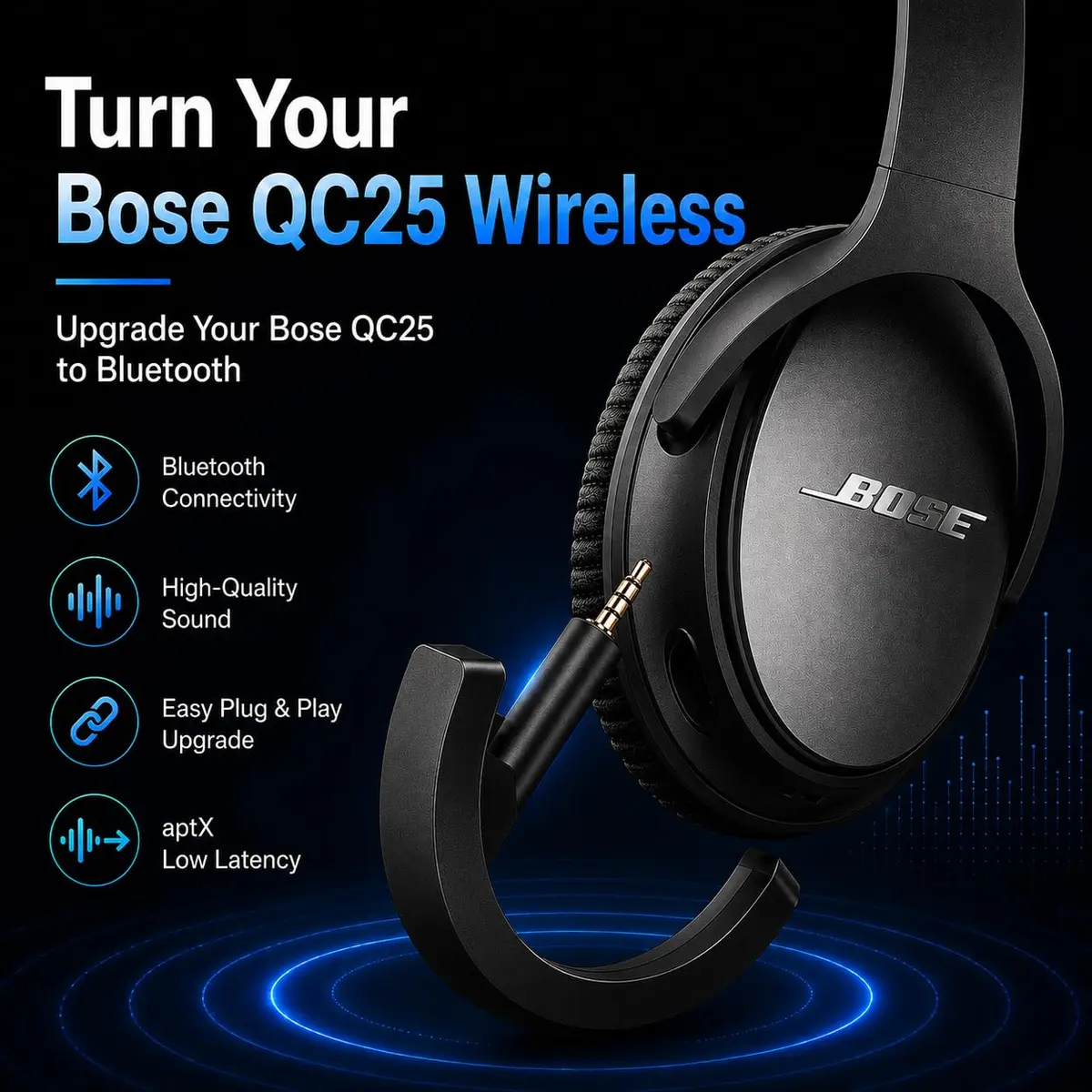 YOCOWOCO aptX Wireless Bluetooth Adapter for Bose QC25 | Supports aptX HD & LL, Built-in Mic, 6H Playtime - view 2