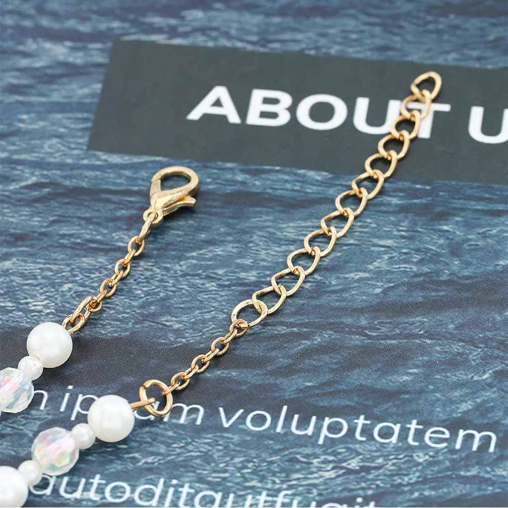 Olbye Pearl Toe Ring Anklet Bracelet Gold Barefoot Sandals for Women Beach Wedding | Adjustable Foot Chain Jewelry - view 7