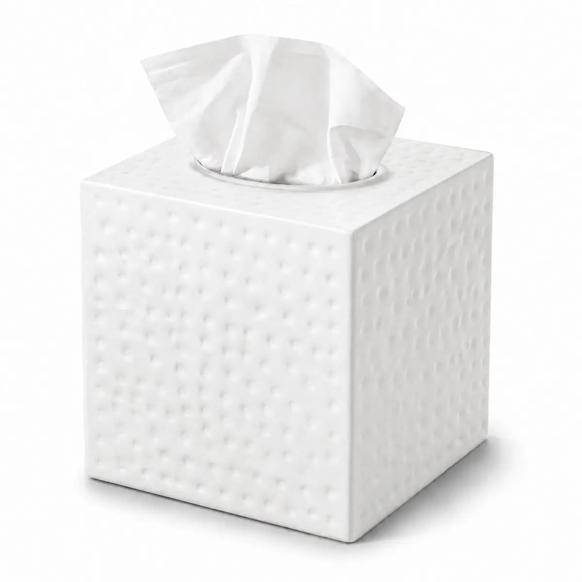 Monarch Abode Hand Hammered White Metal Tissue Box Cover Square | Aesthetic Decorative Facial Napkin Cube for Modern Home Decor - main product image