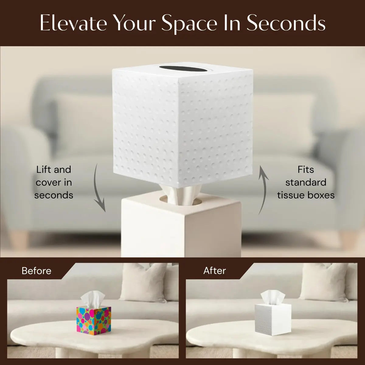 Monarch Abode Hand Hammered White Metal Tissue Box Cover Square | Aesthetic Decorative Facial Napkin Cube for Modern Home Decor - view 6