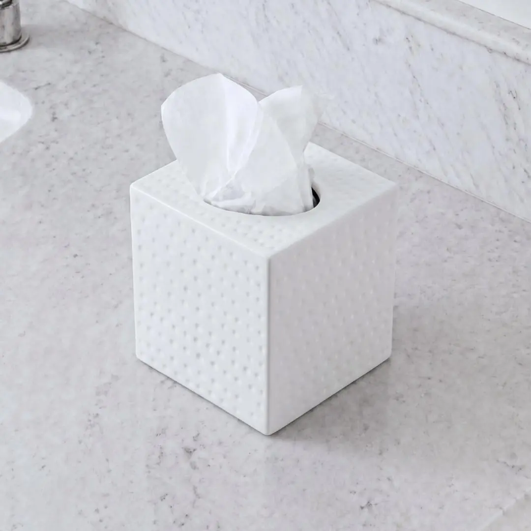 Monarch Abode Hand Hammered White Metal Tissue Box Cover Square | Aesthetic Decorative Facial Napkin Cube for Modern Home Decor - view 9