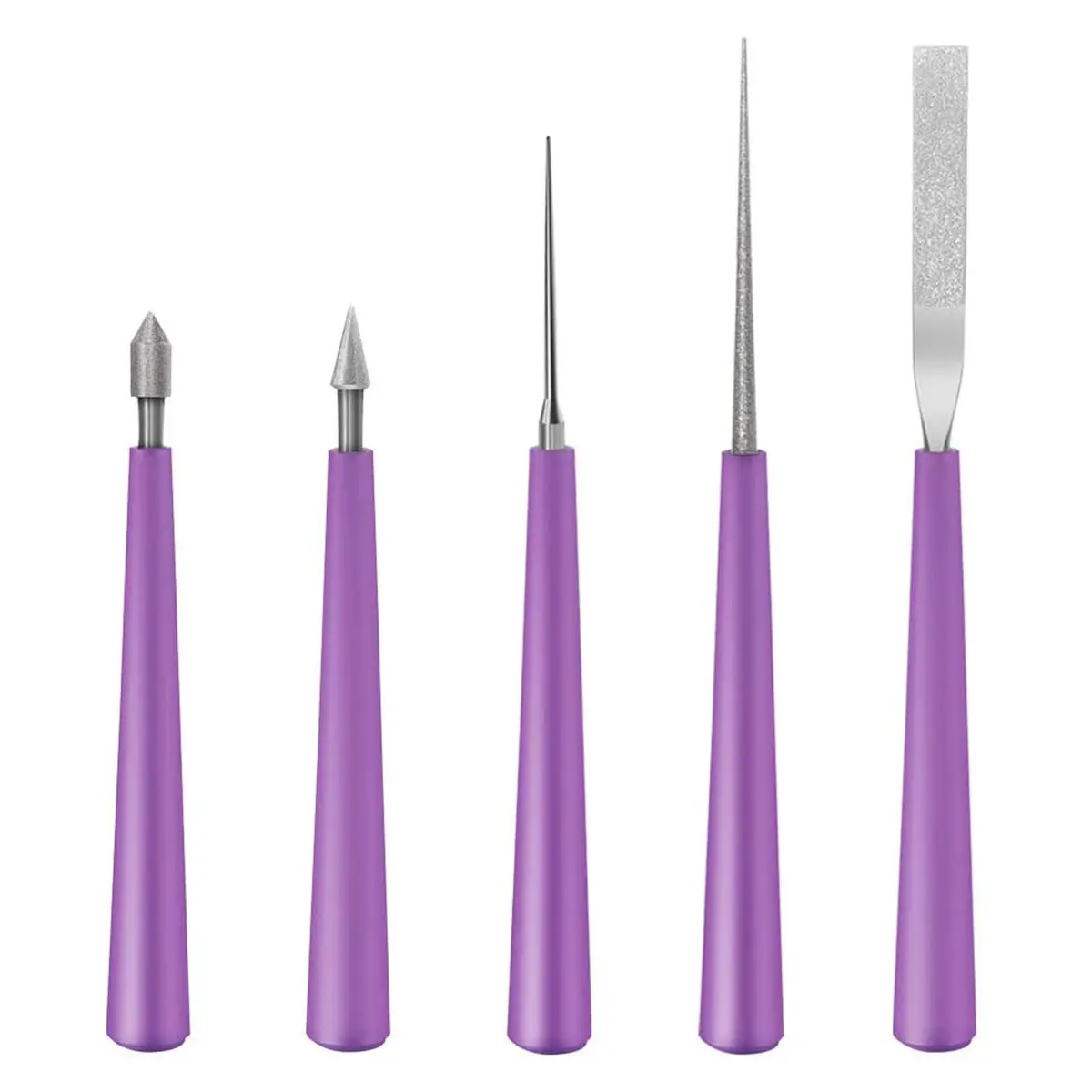 MUZHI Diamond Tipped Bead Reamer Set for Jewelry Making, Hole Enlarger Tool for Glass Plastic Metal Wood Beads (5 Pieces, Purple/Silver) - main product image
