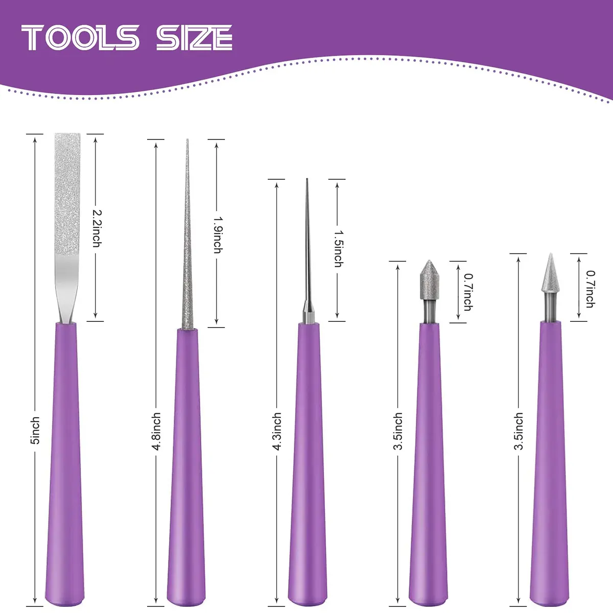 MUZHI Diamond Tipped Bead Reamer Set for Jewelry Making, Hole Enlarger Tool for Glass Plastic Metal Wood Beads (5 Pieces, Purple/Silver) - view 2