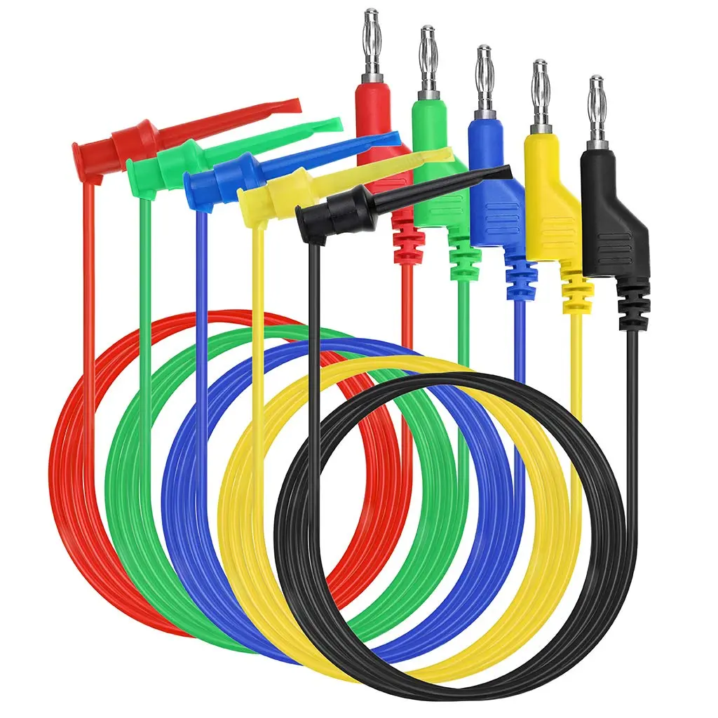 Sumnacon 39 Inch Multimeter Test Lead Set - 5 Pcs Stackable Banana Plug to Test Hook Wire Cable Kit with Protective, Flexible Wire Leads for Electrical Testing 500V/5A - main product image