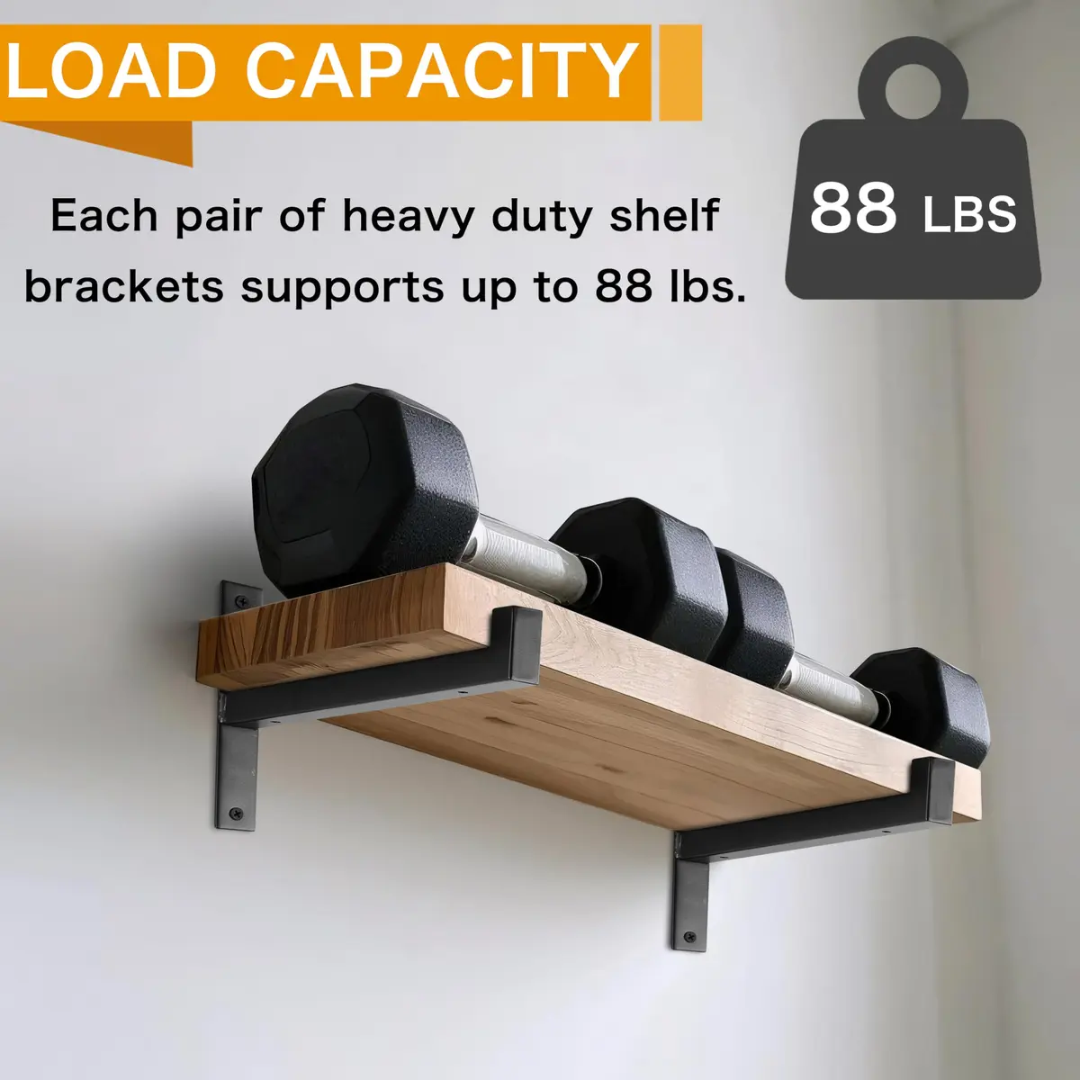 EZYDECOR Heavy Duty Shelf Brackets with Lip 6 Inch Black | Industrial Steel Supports for Wall Mounting - view 5