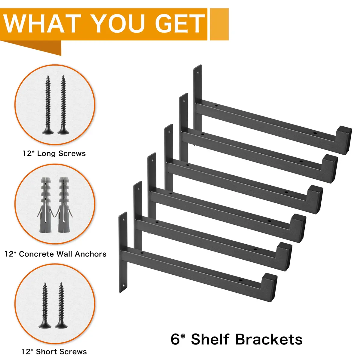 EZYDECOR Heavy Duty Shelf Brackets with Lip 6 Inch Black | Industrial Steel Supports for Wall Mounting - view 7