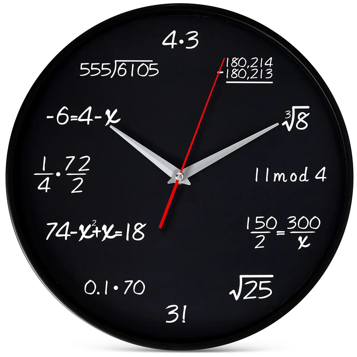 Bernhard Products Math Wall Clock Black 12 Inch Silent Non-Ticking | Unique Gift for Educators & Students - main product image