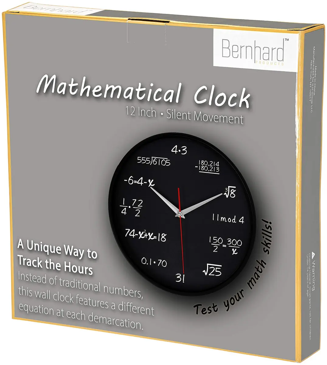 Bernhard Products Math Wall Clock Black 12 Inch Silent Non-Ticking | Unique Gift for Educators & Students - view 8