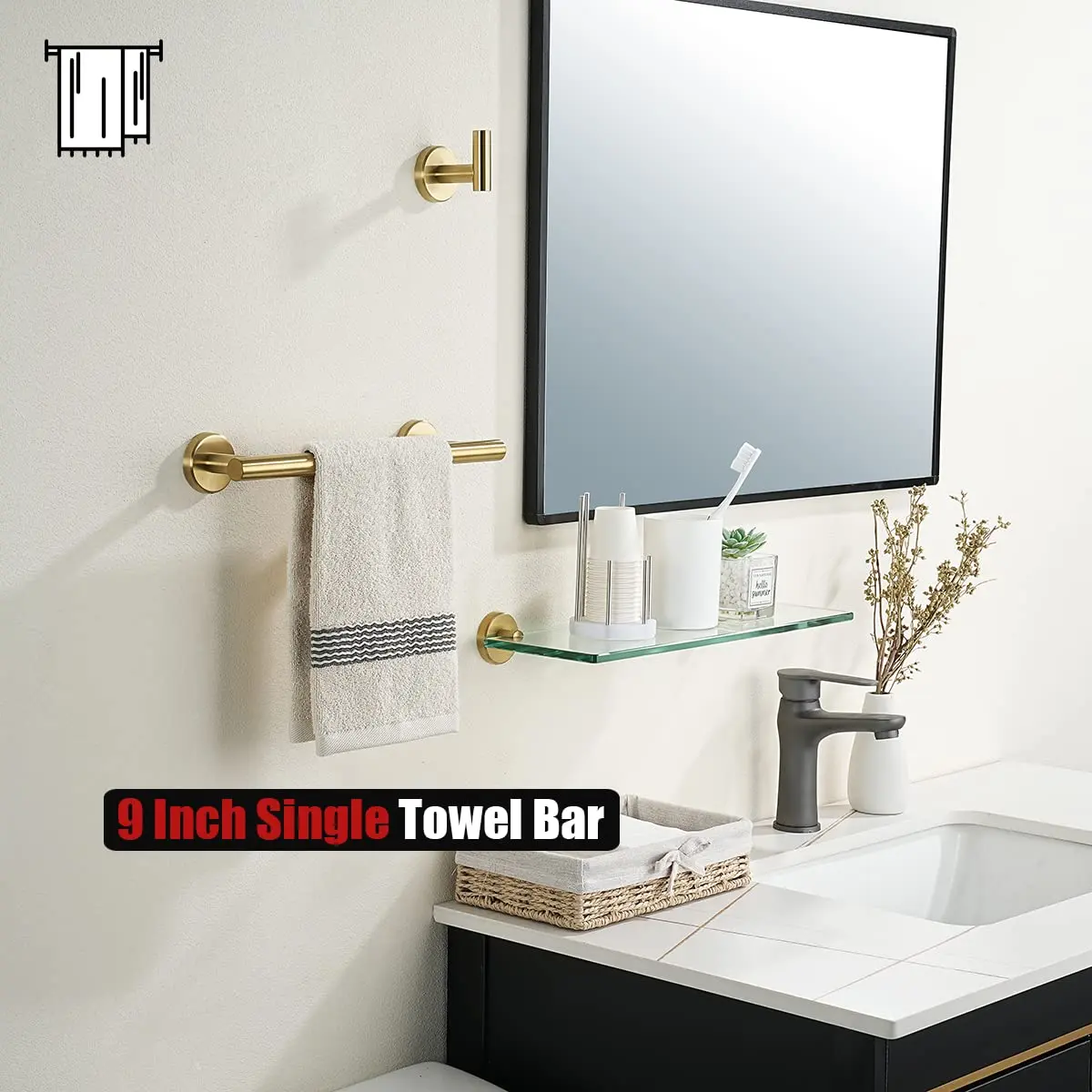 JQK Brushed Gold Towel Holder 12 Inch | Rust-Proof Stainless Steel Wall Mount (70-120 chars) - view 5