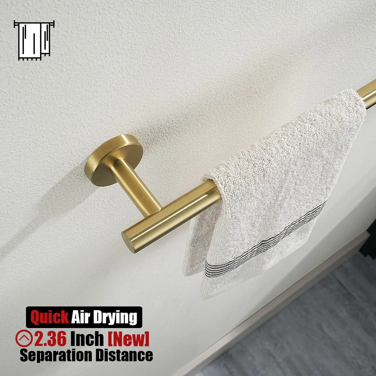 JQK Brushed Gold Towel Holder 12 Inch | Rust-Proof Stainless Steel Wall Mount (70-120 chars) - view 6