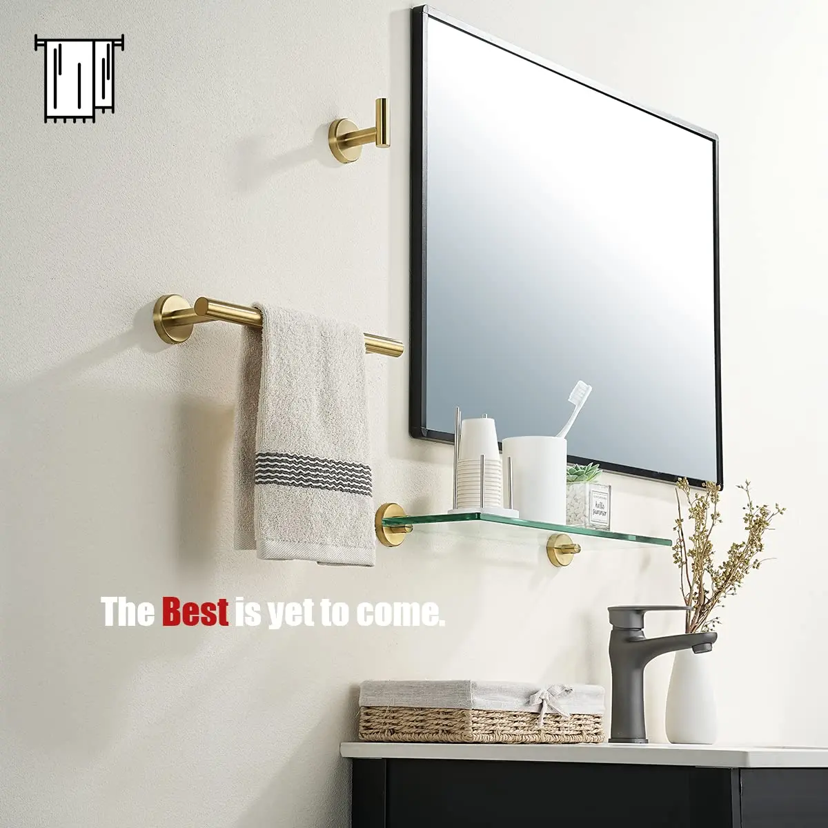JQK Brushed Gold Towel Holder 12 Inch | Rust-Proof Stainless Steel Wall Mount (70-120 chars) - view 4