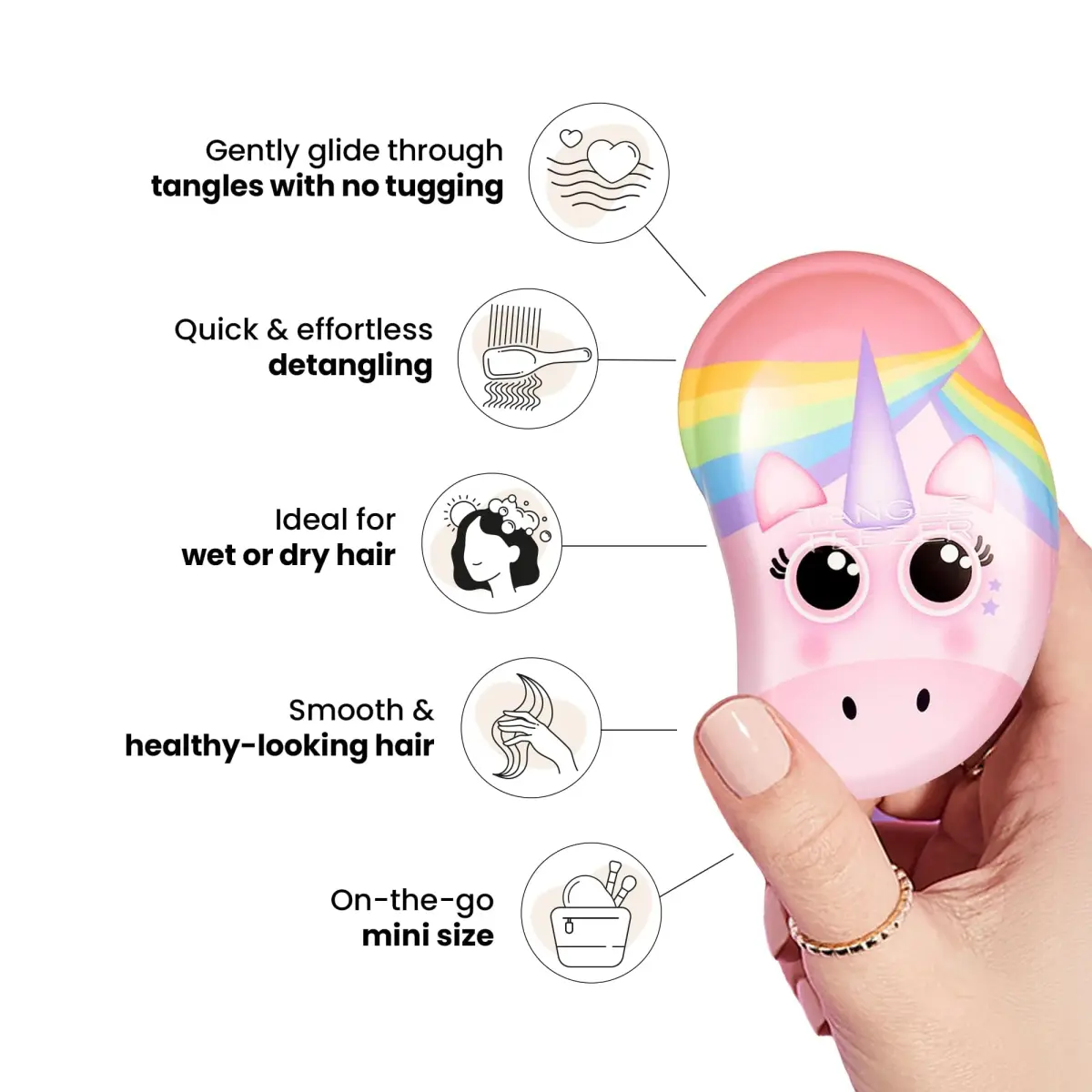 Tangle Teezer Original Detangler Mini Hair Brush for Kids, Rainbow Unicorn (10cm x 6cm x 4.5cm) - view 5