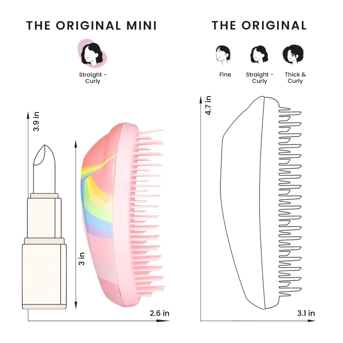 Tangle Teezer Original Detangler Mini Hair Brush for Kids, Rainbow Unicorn (10cm x 6cm x 4.5cm) - view 8