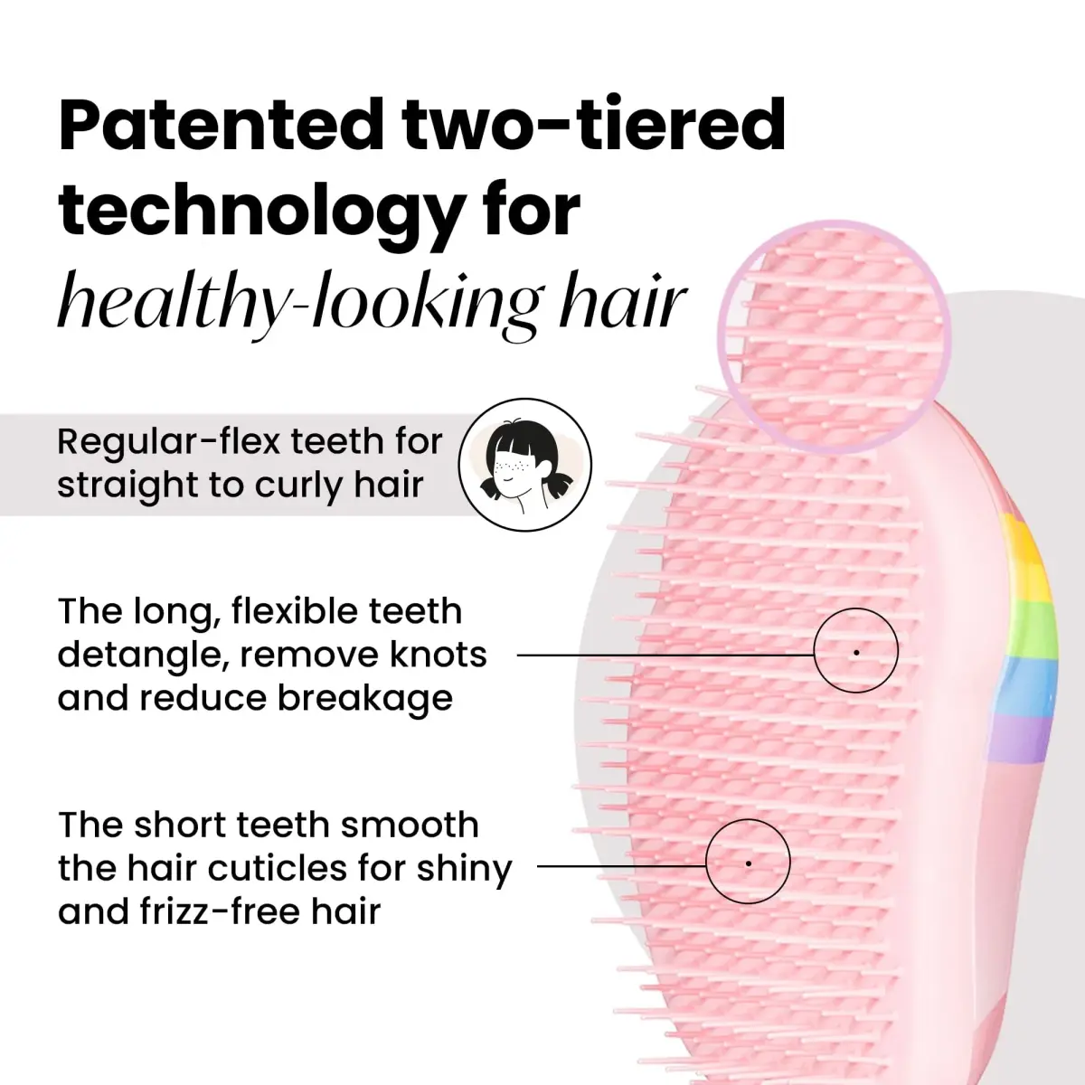 Tangle Teezer Original Detangler Mini Hair Brush for Kids, Rainbow Unicorn (10cm x 6cm x 4.5cm) - view 3