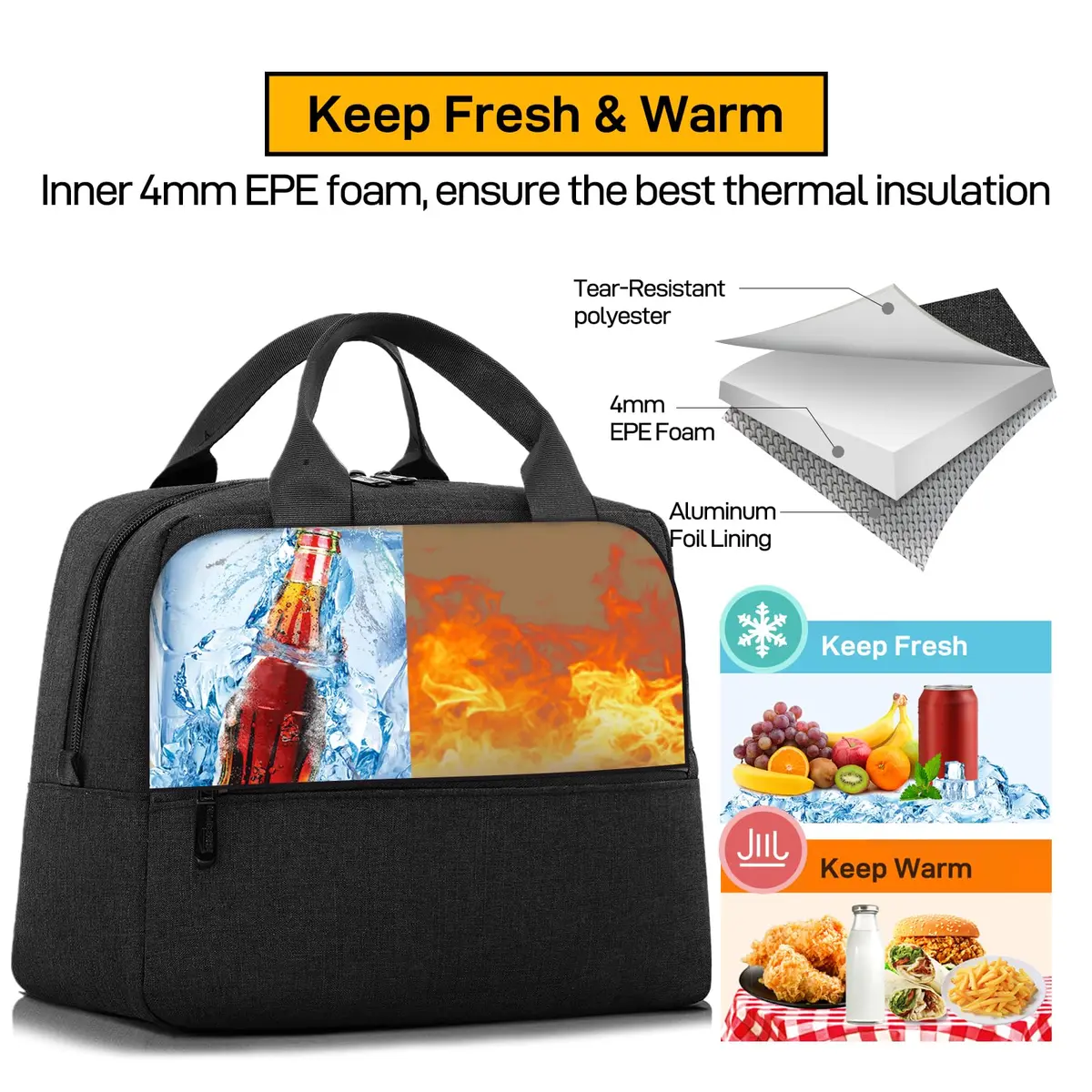 HOMESPON Insulated Lunch Bag for Women Men | Large Capacity, BPA-Free, Keeps Food Cold/Warm 4 Hours - view 5