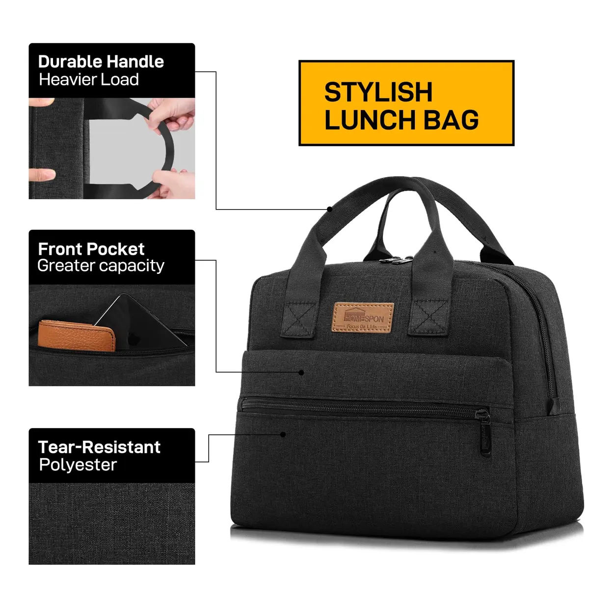 HOMESPON Insulated Lunch Bag for Women Men | Large Capacity, BPA-Free, Keeps Food Cold/Warm 4 Hours - view 2
