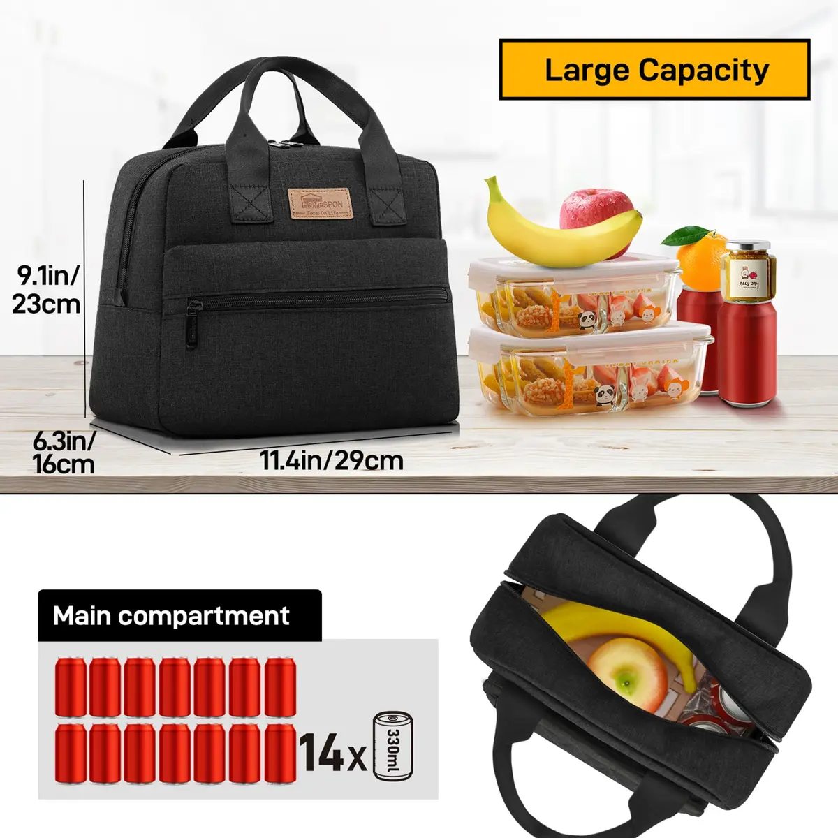HOMESPON Insulated Lunch Bag for Women Men | Large Capacity, BPA-Free, Keeps Food Cold/Warm 4 Hours - view 3
