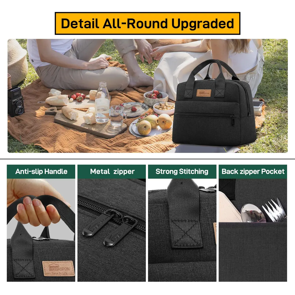 HOMESPON Insulated Lunch Bag for Women Men | Large Capacity, BPA-Free, Keeps Food Cold/Warm 4 Hours - view 4