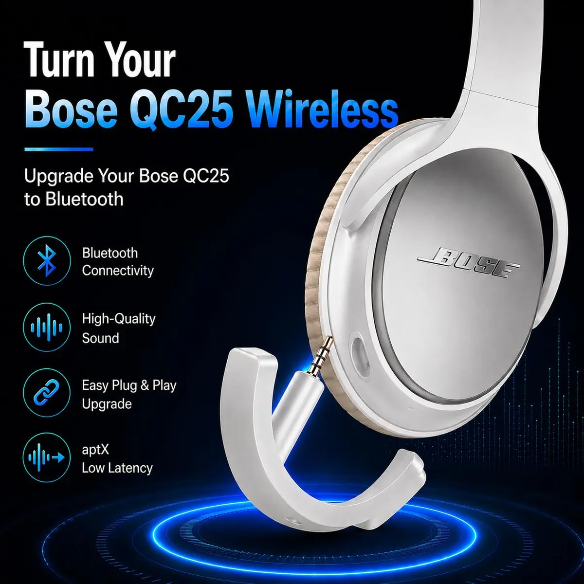 YOCOWOCO aptX Wireless Bluetooth Adapter for Bose QC25 Headphones, White | Bluetooth 5.0 with aptX LL - view 2