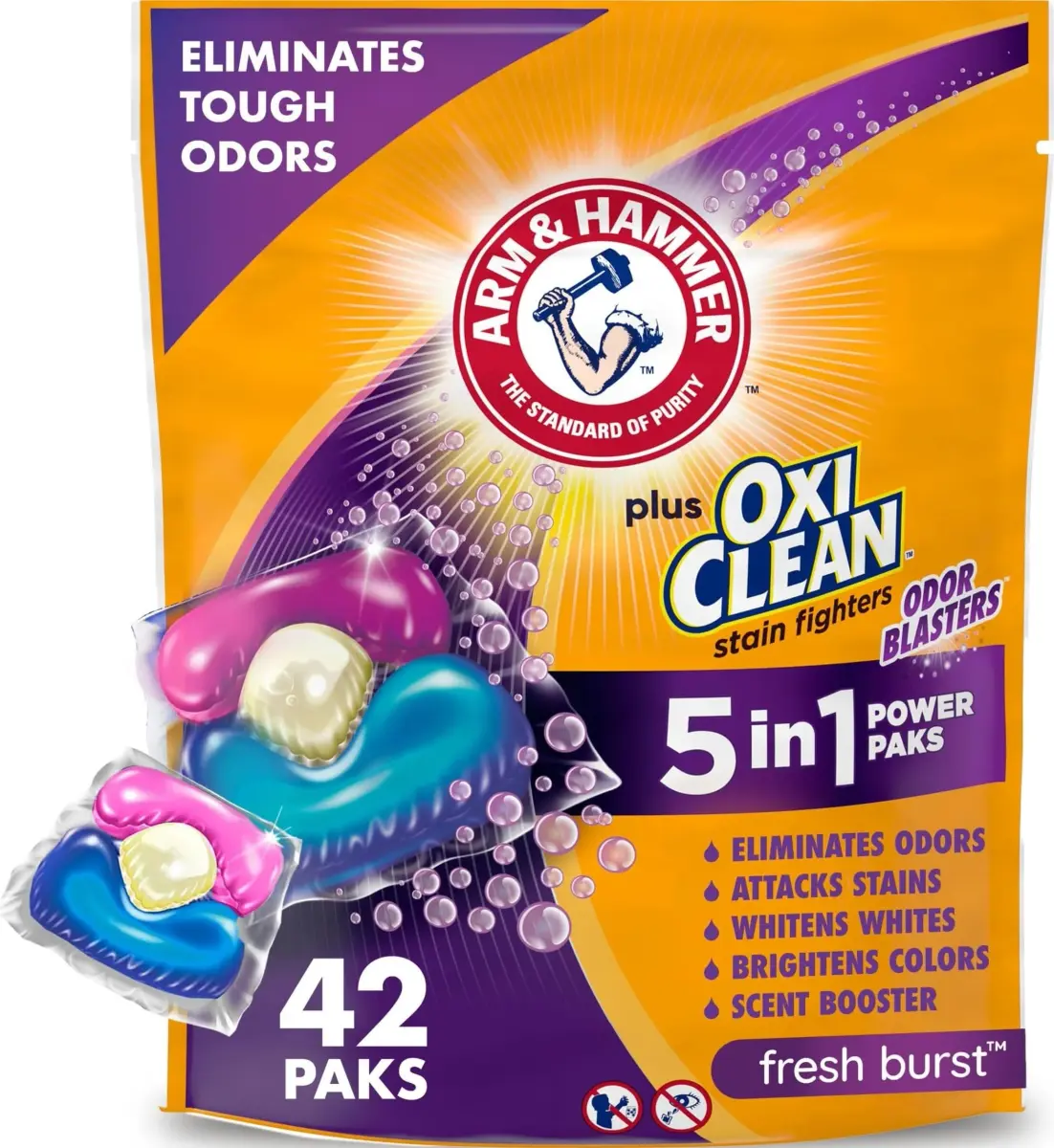 ARM & HAMMER Plus OxiClean Odor Blasters Laundry Detergent Paks 42 Count | Fresh Burst Scent, 5-in-1 Cleaning Power - main product image