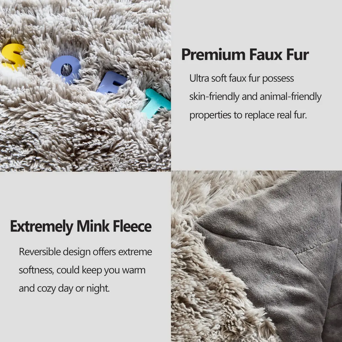 GONAAP Fuzzy Faux Fur Throw Blanket for Couch, Frosty Grey, 50"x60" | Cozy Plush Reversible All-Season Decor - view 5