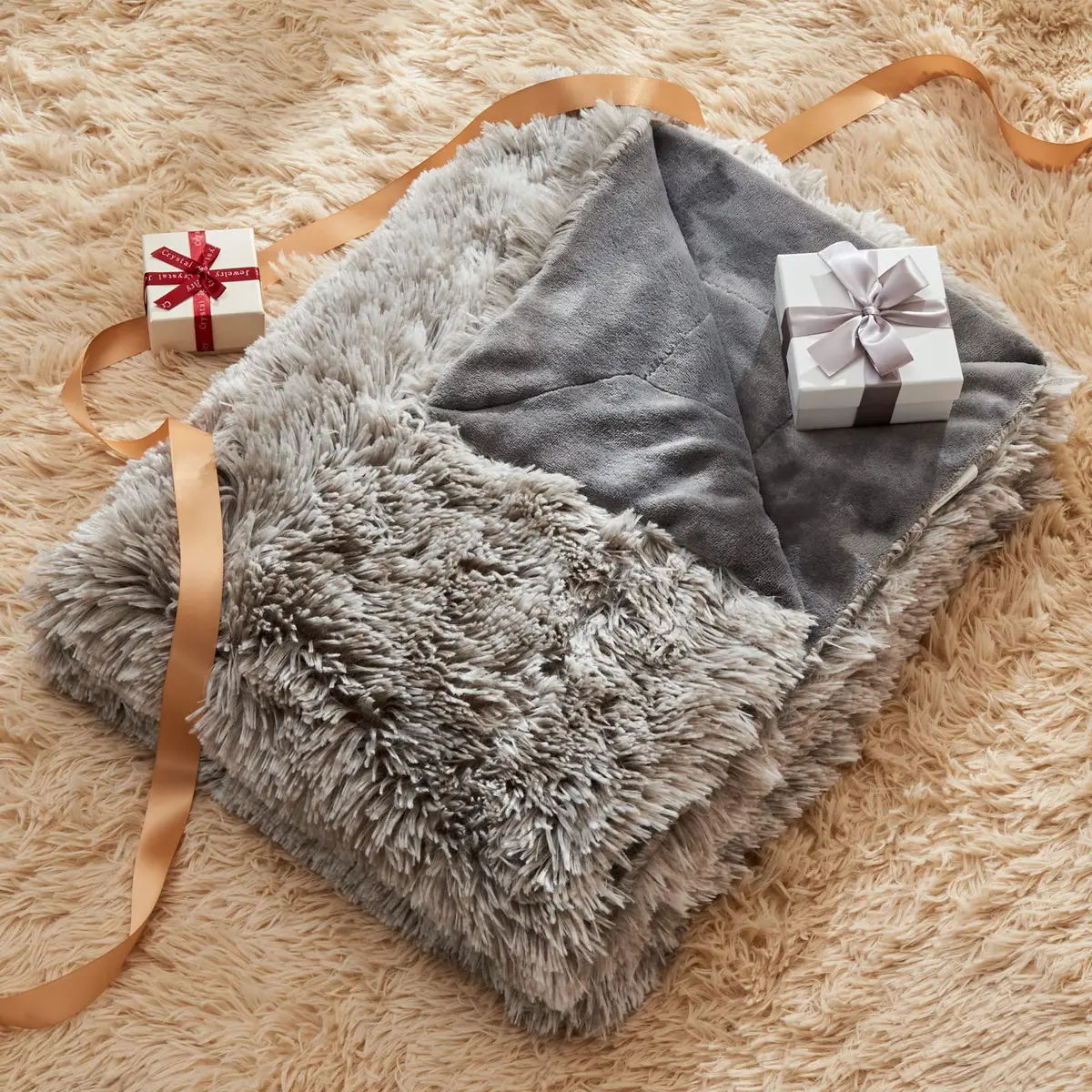 GONAAP Fuzzy Faux Fur Throw Blanket for Couch, Frosty Grey, 50"x60" | Cozy Plush Reversible All-Season Decor - view 6