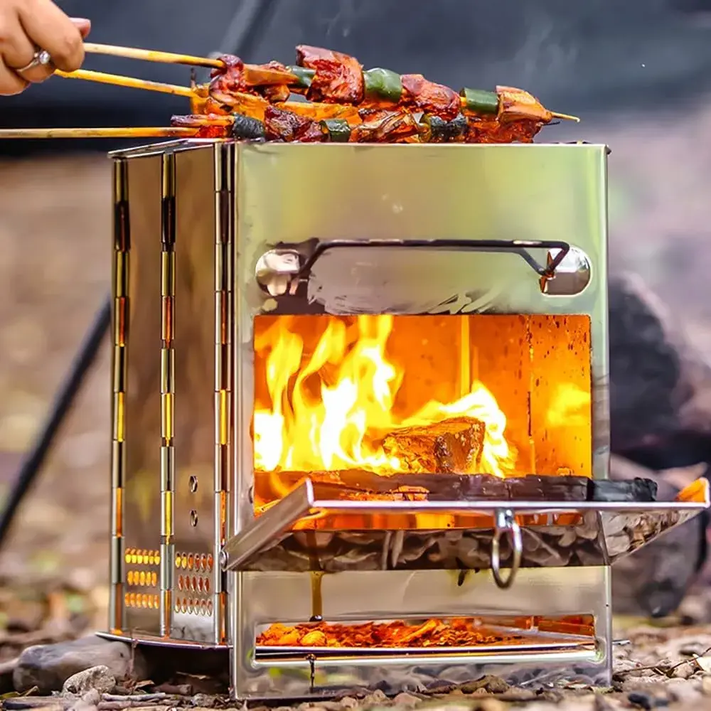 REDCAMP Wood Burning Folding Camp Stove Small with Stainless Steel Grid | Lightweight & Portable for Hiking Outdoor Tent Camping Picnic BBQ - view 5