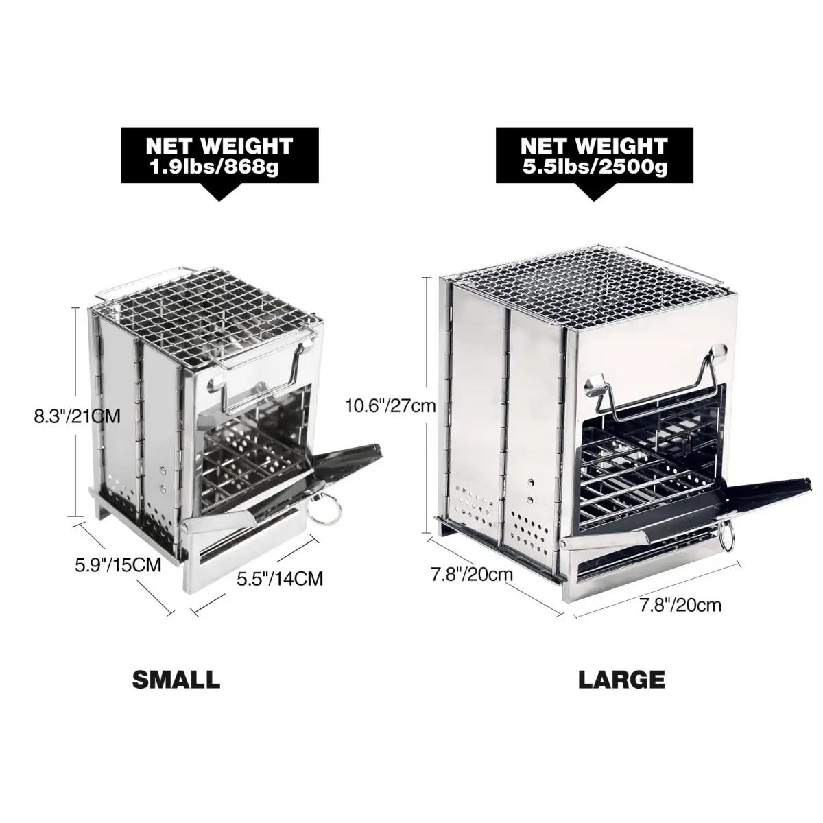 REDCAMP Wood Burning Folding Camp Stove Small with Stainless Steel Grid | Lightweight & Portable for Hiking Outdoor Tent Camping Picnic BBQ - view 3