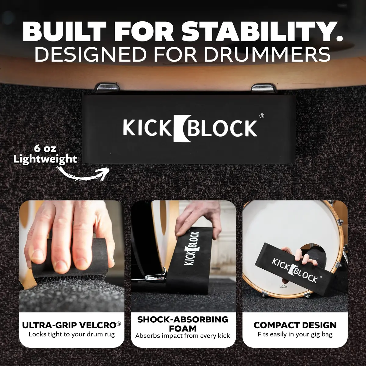 KickBlock Bass Drum Anchor – Ultra-Grip Technology – Stage Black | Drum Stabilizer for Creep & Slide Prevention - view 3