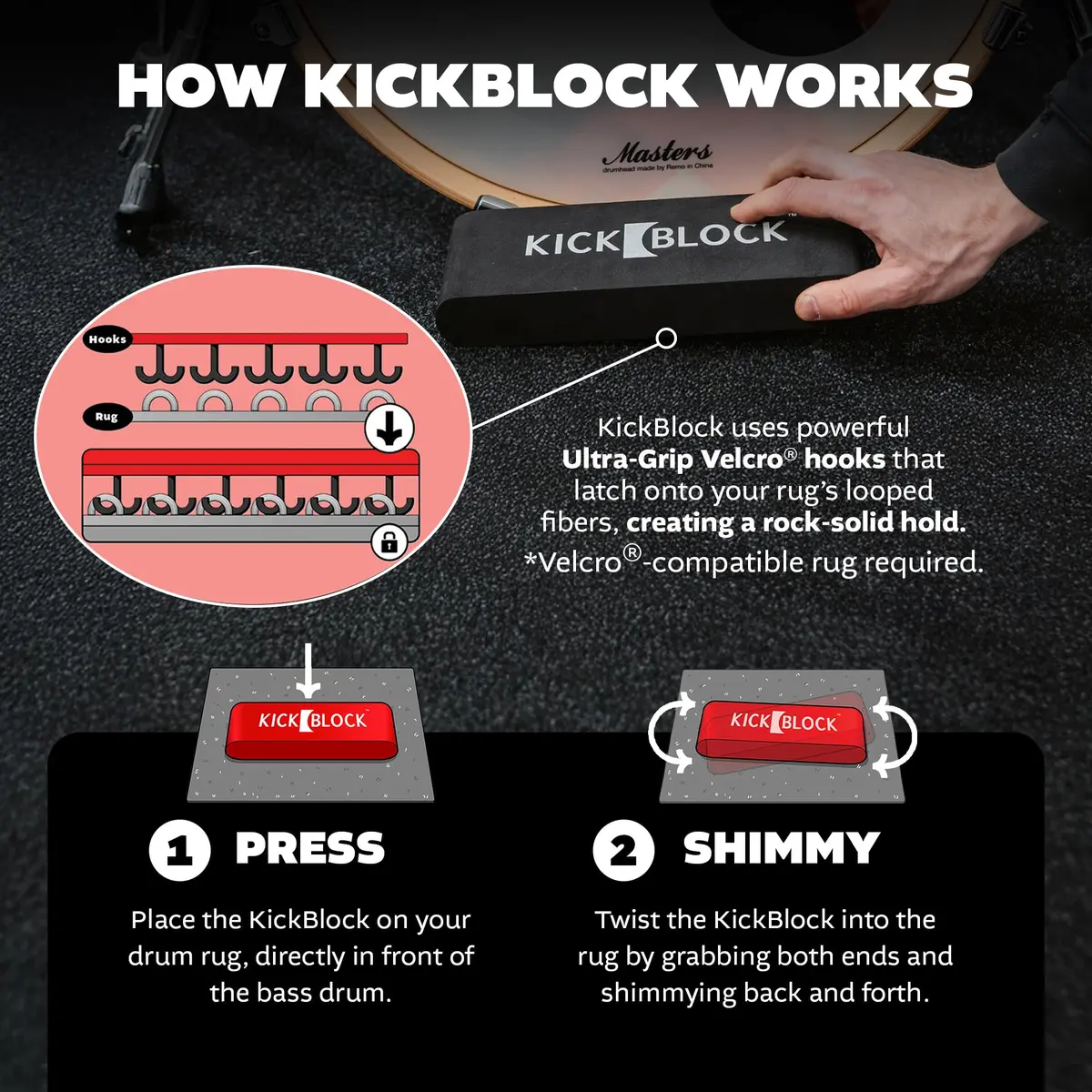KickBlock Bass Drum Anchor – Ultra-Grip Technology – Stage Black | Drum Stabilizer for Creep & Slide Prevention - view 4