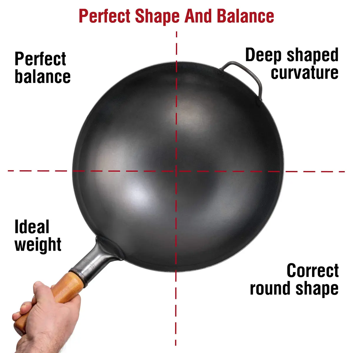 YOSUKATA 14" Black Carbon Steel Wok with Round Bottom | Authentic Pre-Seasoned Stir Fry Pan - view 7