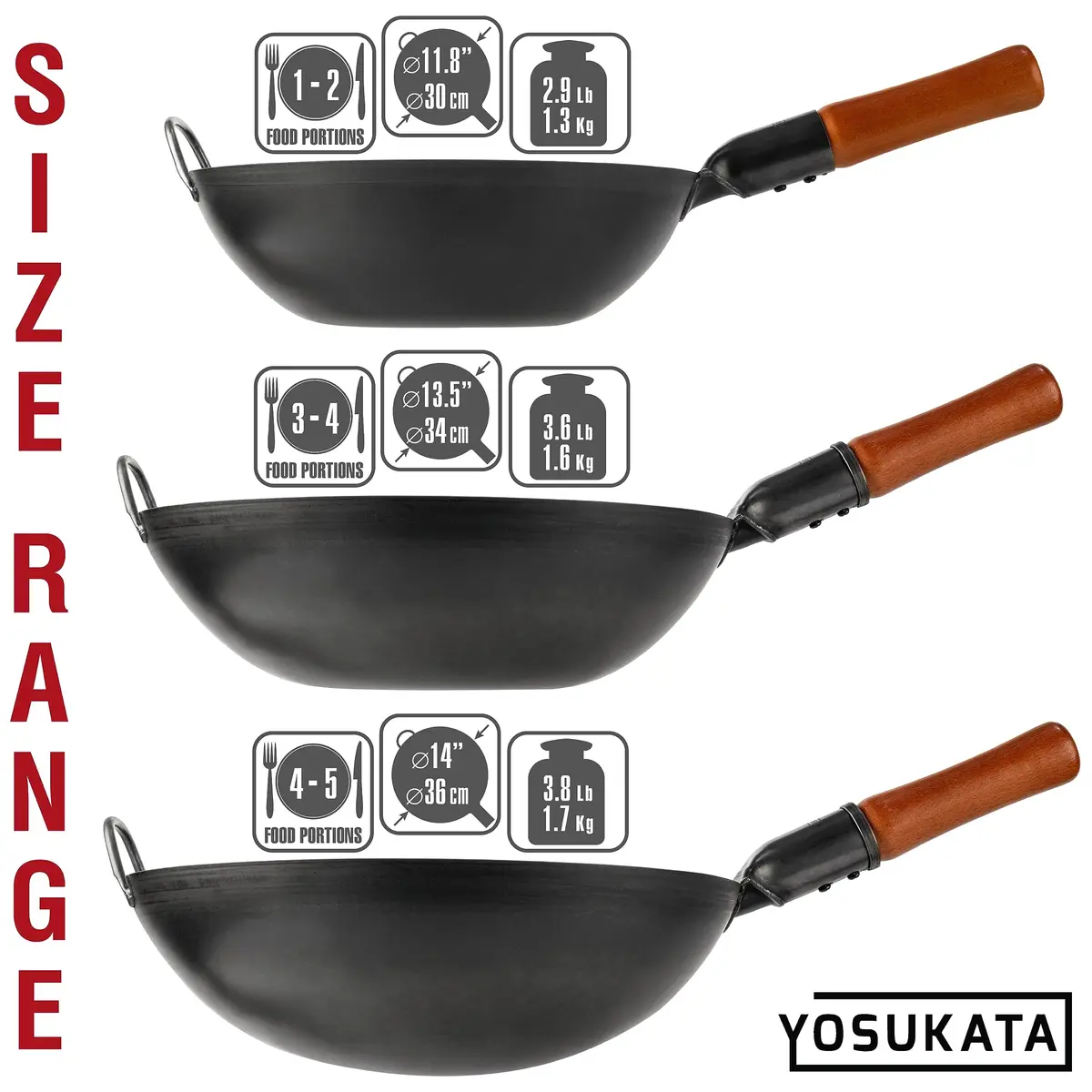 YOSUKATA 14" Black Carbon Steel Wok with Round Bottom | Authentic Pre-Seasoned Stir Fry Pan - view 8