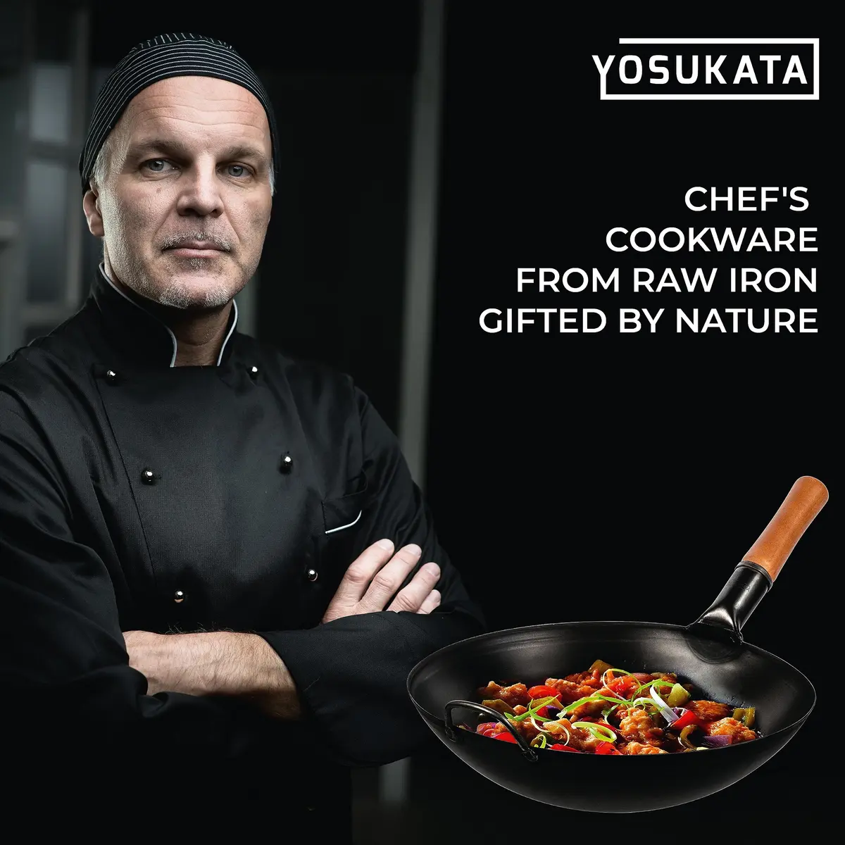 YOSUKATA 14" Black Carbon Steel Wok with Round Bottom | Authentic Pre-Seasoned Stir Fry Pan - view 9