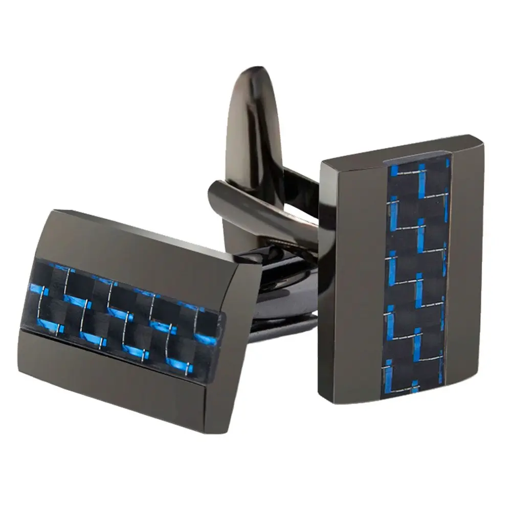 Mr.Van Men's Gunmetal Blue Carbon Fiber Cufflinks 18x12mm | Modern Industrial Elegance - main product image